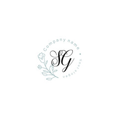 Initial letter SG handwriting with floral frame template	
