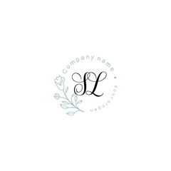 Initial letter SL handwriting with floral frame template	