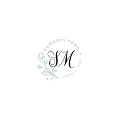 Initial letter SM handwriting with floral frame template	