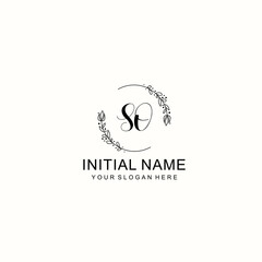 Initial letter SO handwriting with floral frame template	