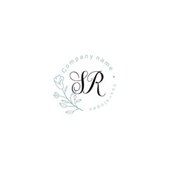Initial letter SR handwriting with floral frame template	