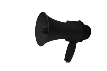 Black Megaphone isolated on white background. Concept Megaphone for graphic composition. Black bullhorn announcement concept. Isolated loudspeaker announcement.