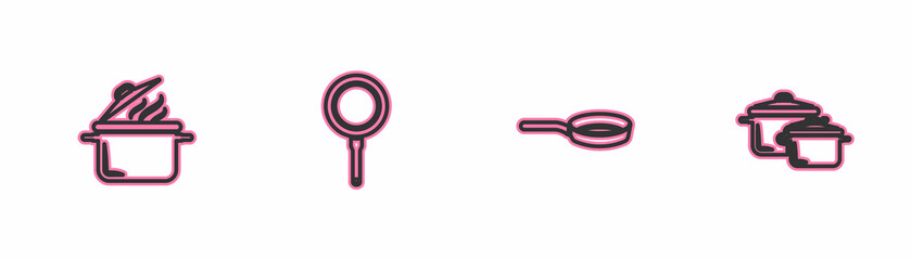 Set line Cooking pot, Frying pan, and icon. Vector