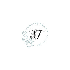 Initial letter ST handwriting with floral frame template	