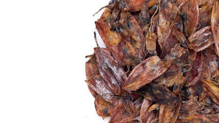 Dried squid on white background.