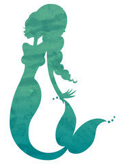 人魚単品_水彩風シルエット_緑