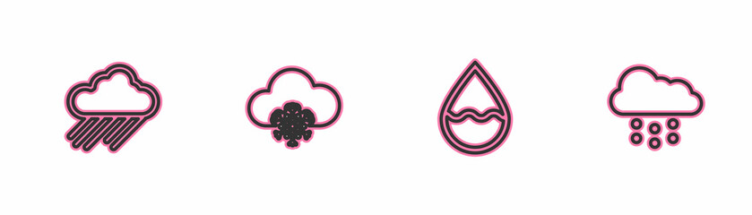 Set line Cloud with rain, Water drop, snow and icon. Vector
