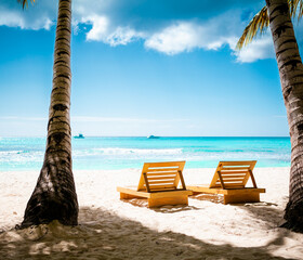 Vacation summer holidays background wallpaper - sunny tropical Caribbean paradise beach with white sand in Seychelles Praslin island Thailand style with palms