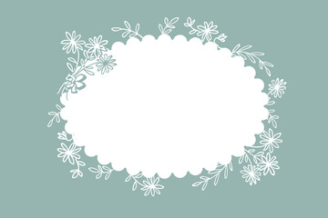 Vector floral frame in doodle style. Outline border with wild flowers.