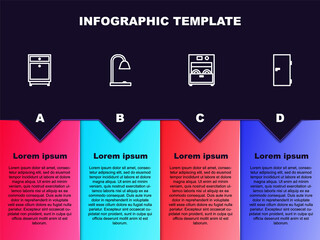Set line Furniture nightstand, Table lamp, Kitchen dishwasher machine and Closed door. Business infographic template. Vector