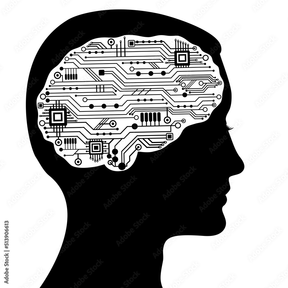 Aufkleber beautiful communication man profile with circuit techno human brain. artificial intelligence, cyber 
