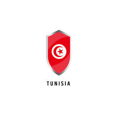 Flag of Tunisia with shield shape icon flat vector illustration
