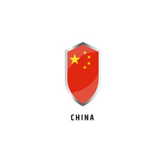Flag of China with shield shape icon flat vector illustration