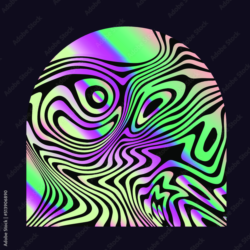 Poster abstract op-art trippy background with warped acid neon lines.