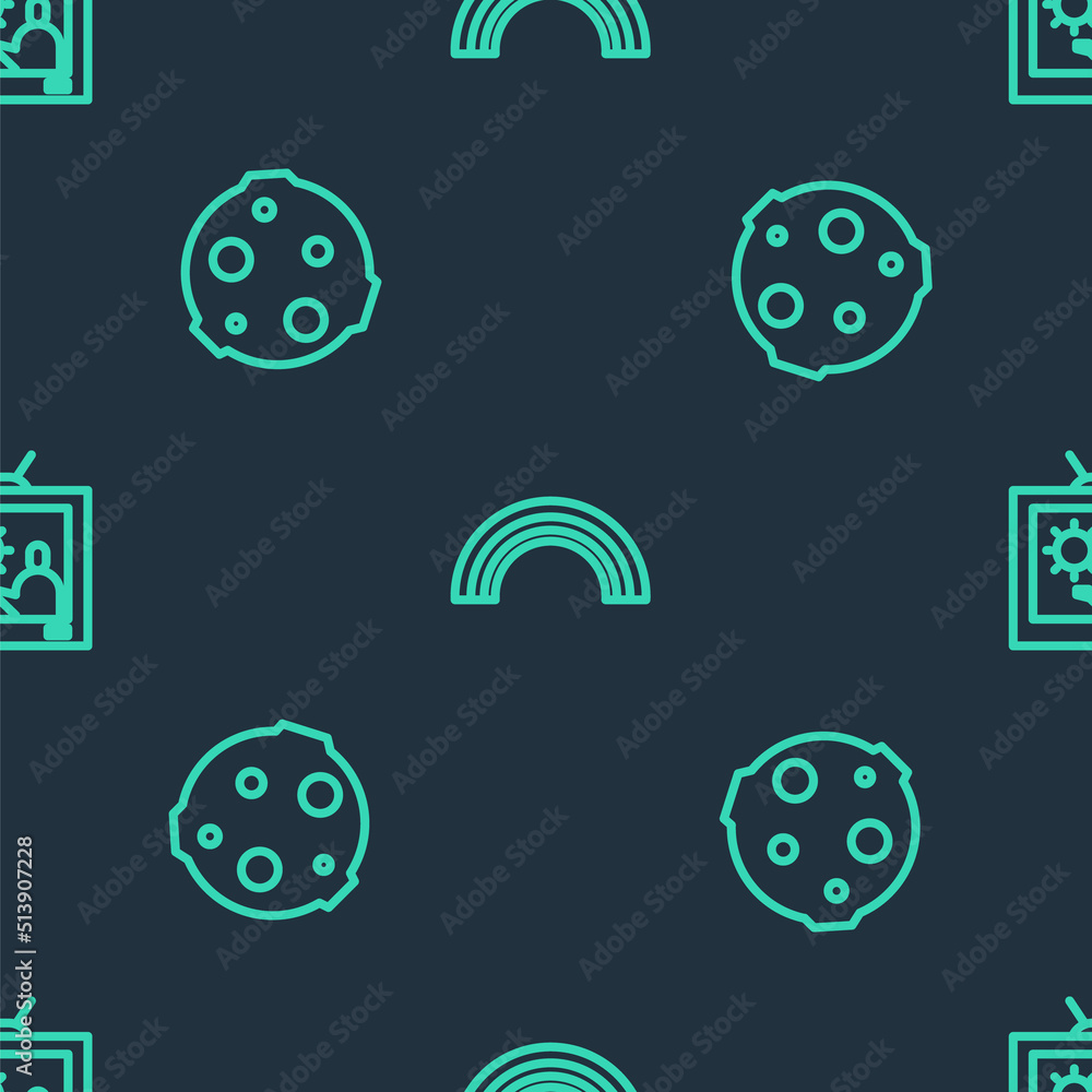 Poster set line rainbow, moon and weather forecast on seamless pattern. vector
