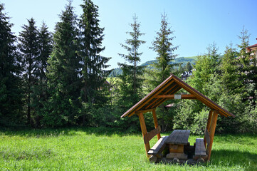 gazebo for relaxing on the mountain slope