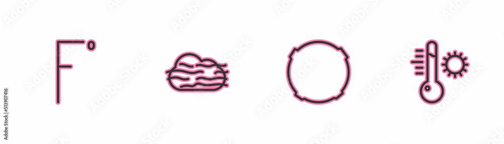 Poster set line fahrenheit, moon, fog and cloud and meteorology thermometer icon. vector