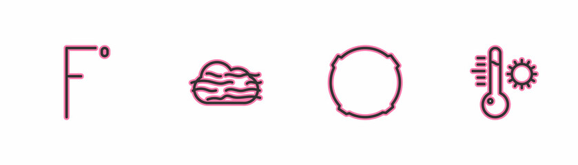 Set line Fahrenheit, Moon, Fog and cloud and Meteorology thermometer icon. Vector