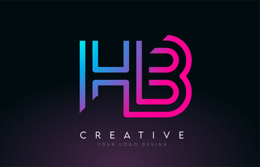 Monogram Lines HB H B Letter Logo Design in Neon Colors. Creative Icon Modern Letters Vector Logo.