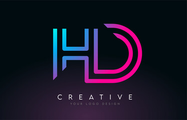 Monogram Lines HD H D Letter Logo Design in Neon Colors. Creative Icon Modern Letters Vector Logo.