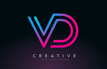 Monogram Lines VD V D Letter Logo Design. Creative Icon Modern Letters Vector Logo.