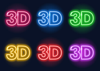 Neon sign. A set of 3D neon signs in different colors. Laser glowing lines on a black background. Cinema 3D.