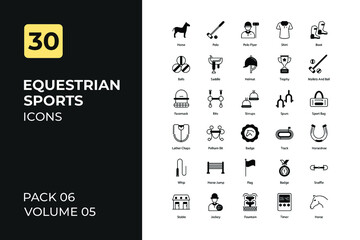 Equestrian sport icons set