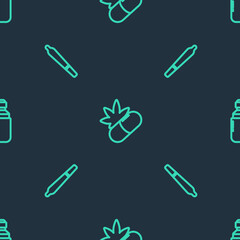 Set line Medical pills with marijuana, Marijuana joint and or cannabis olive oil on seamless pattern. Vector
