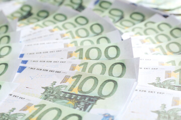 Euro banknotes as background, closeup. Money and finance