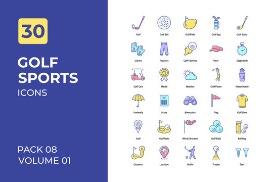 Golf sports set in two tone color version. Flaticon collection set.