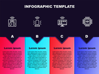 Set line Smart bathroom scales, flasher siren, Tv system and Processor with microcircuits CPU. Business infographic template. Vector