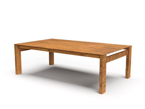 3d render low wooden long rectangular coffee table on a white background