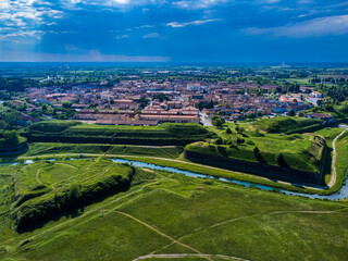 Bird's-eye view of the Renaissance city of Palmanova. Friuli.