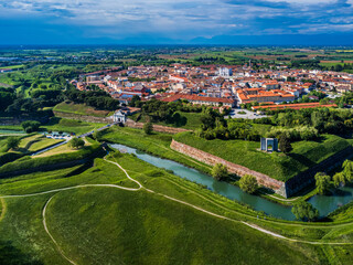 Fototapeta na wymiar Bird's-eye view of the Renaissance city of Palmanova. Friuli.