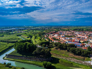 Bird's-eye view of the Renaissance city of Palmanova. Friuli.