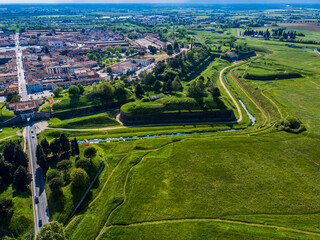 Bird's-eye view of the Renaissance city of Palmanova. Friuli.