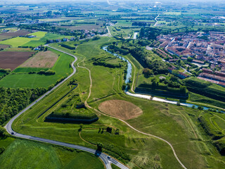 Bird's-eye view of the Renaissance city of Palmanova. Friuli.