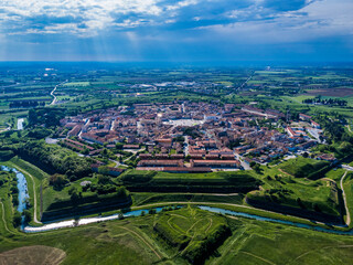 Bird's-eye view of the Renaissance city of Palmanova. Friuli.