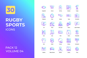Rugby sports set in two tone color version. Flaticon collection set.