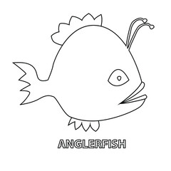 Naklejka premium Anglerfish. Coloring page. Illustration for children. Educational book. Cute and funny cartoon character isolated on white background