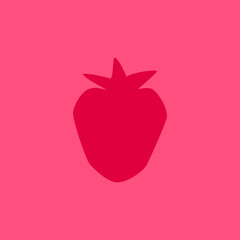 Cartoon Strawberry Isolated on Red Magenta Background, Modern Simple Drawing. Fresh Strawberries Silhouette in Flat Design Style. Summer Berries Contour Icon.