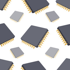 A processor chip seamless background. A processor chip in perspective view. Isolated on white.