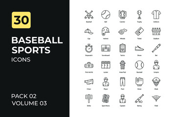 Baseball sports set in two tone color version. Flaticon collection set.
