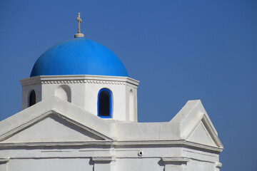 Blue domed and whitewashed chapel in Mykonos Town, Mykonos, Greece 