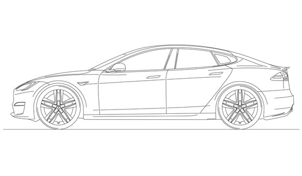 USA, year 2022, Tesla electric car model S, outline drawings, vector illustration