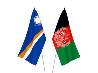 National fabric flags of Republic of the Marshall Islands and Islamic Republic of Afghanistan isolated on white background. 3d rendering illustration.