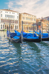 Fototapeta premium Beautiful view of the gondolas and the Grand Canal, Venice, Italy