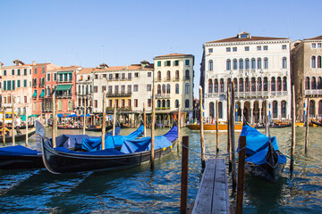 Obraz na płótnie Canvas Beautiful view of the gondolas and the Grand Canal, Venice, Italy