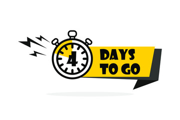 4 days to go. Vector emblem with the number of days remaining. label, blue alarm clock flat with ribbon, promotion icon, best deal symbol vector illustration.