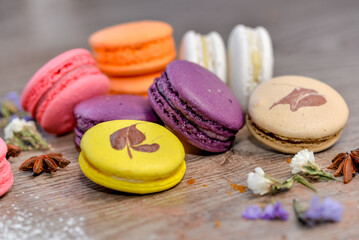 macaroon cake dessert on a wooden background